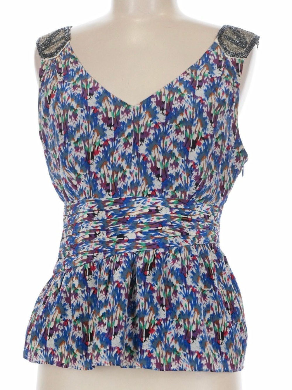 Anthropologie Edme & Esyllte 100% Silk Beaded Peplum Tank Blouse Embellished 6